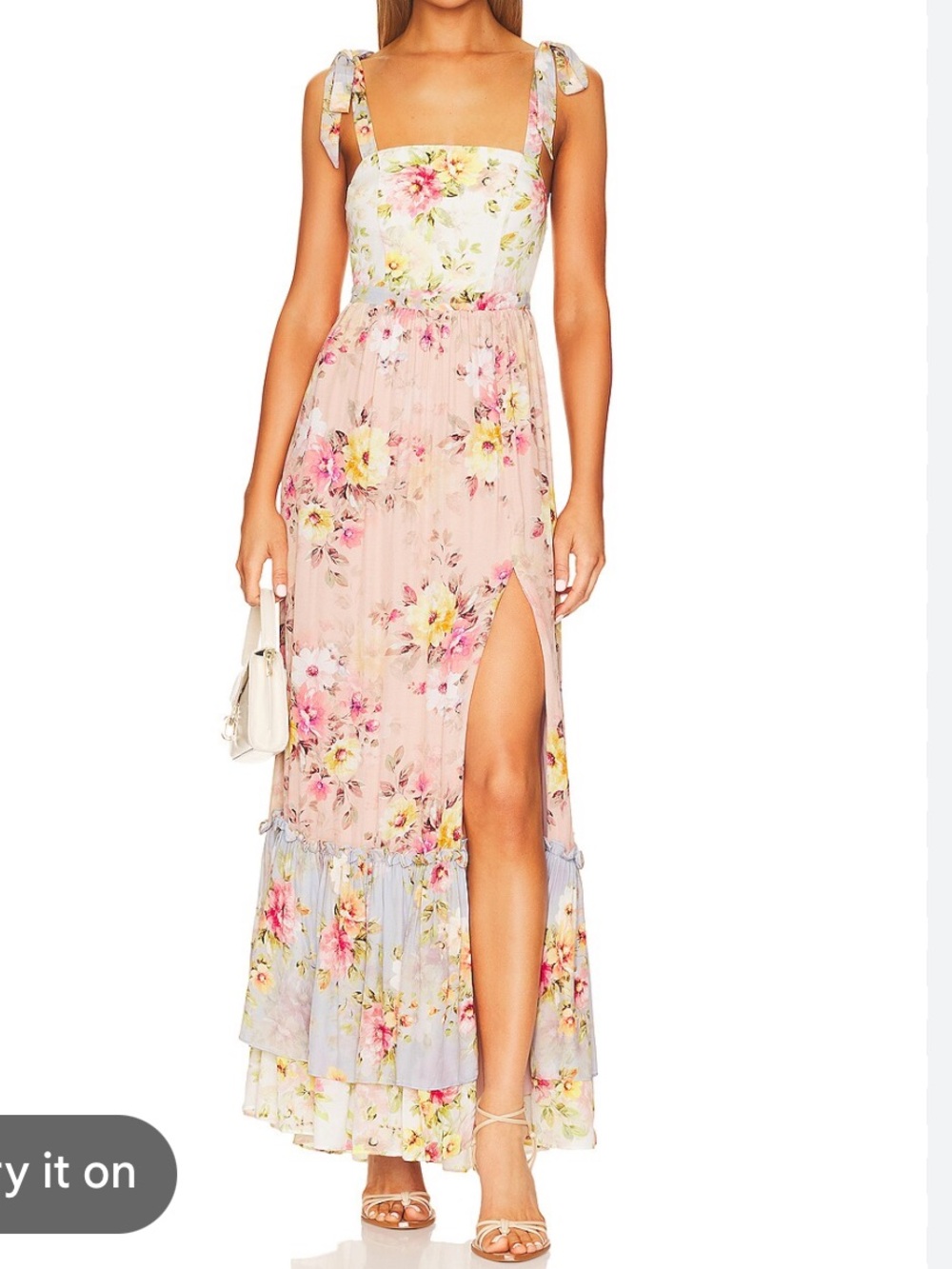 Yumi Kim Pink Floral Tie-Shoulder Tiered Maxi Skirt